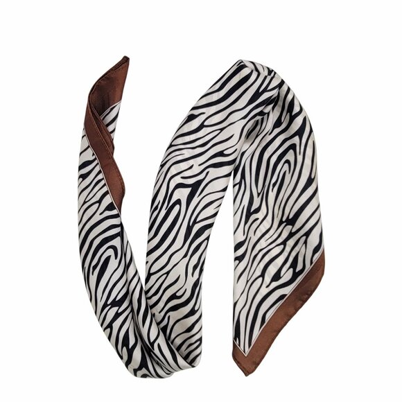 ✨New Elegant Bandana Square Scarf Silky Satin Soft Animal Print Zebra Brown Wrap - Picture 2 of 5